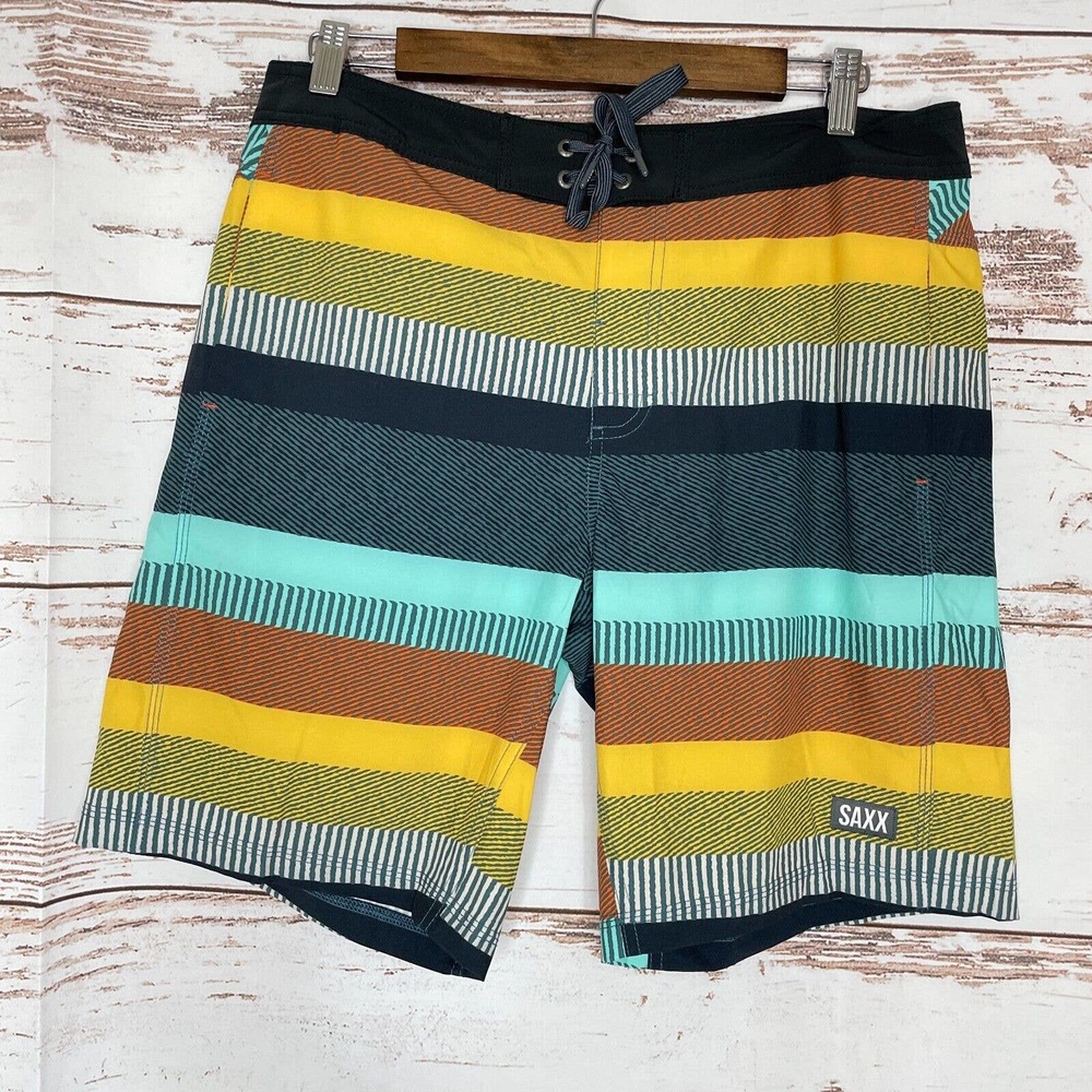 SAXX 32 Mens Multicolor Ballpark Pouch Betawave 2N1 Boardie 19” Board Shorts